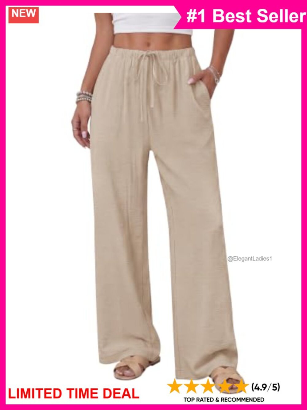 Wide Leg Palazzo Pants Lightweight Drawstring Summer Beach Trousers Pockets